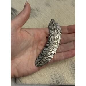 Vintage 3.5” Lorencita Garcia Santo Domingo Sterling Silver Feather Pin Brooch